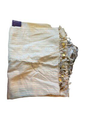 Curations Scarf Shawl Khaki Green Blue Red and Gold Metallic Fringe Edge DH719